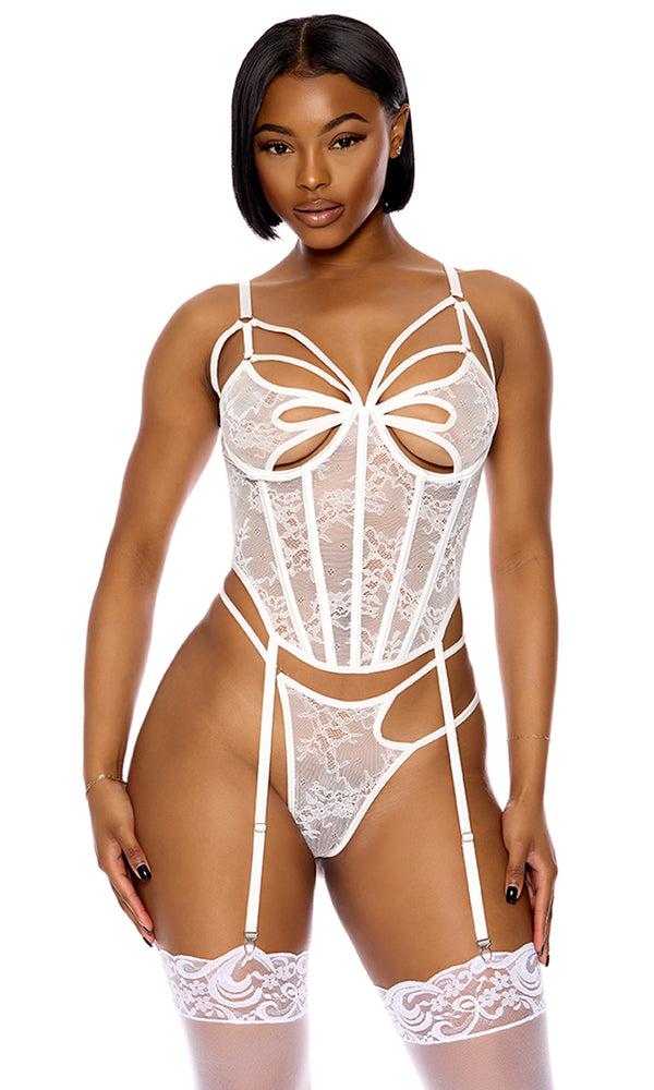forplay Honeymoon Suite Lace Bustier Lingerie Set White