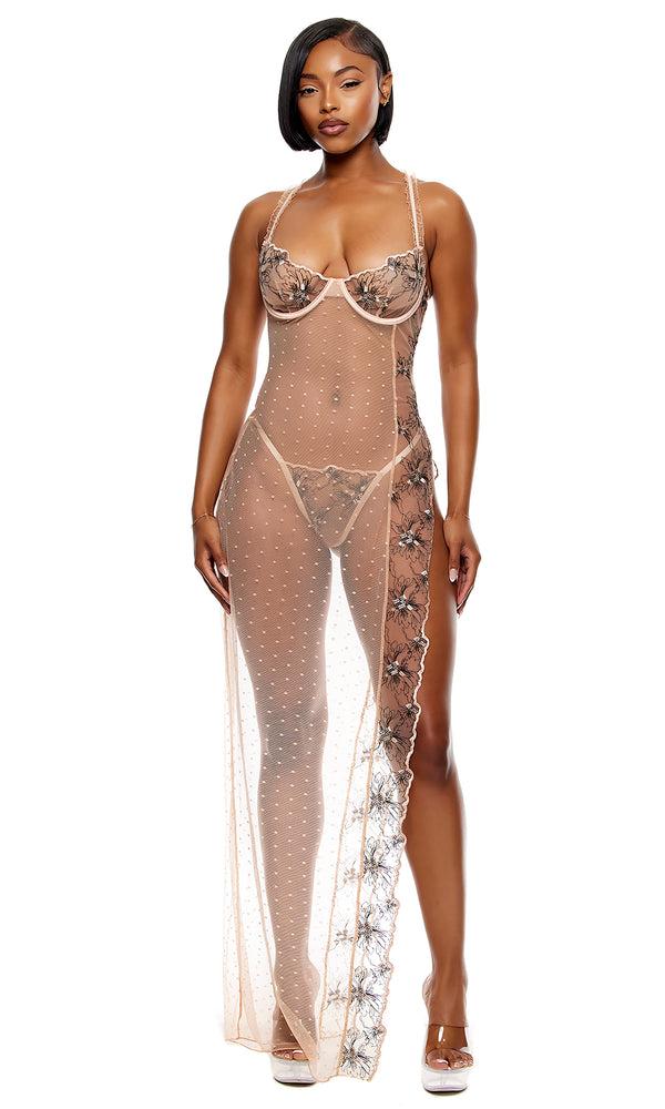 Forplay Just Peachy Embroidered Nightgown Lingerie Set - Peach Peach