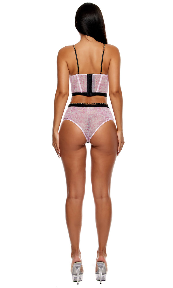 Forplay Keep It Classy Mesh Bustier Lingerie Set - Mauve Mauve