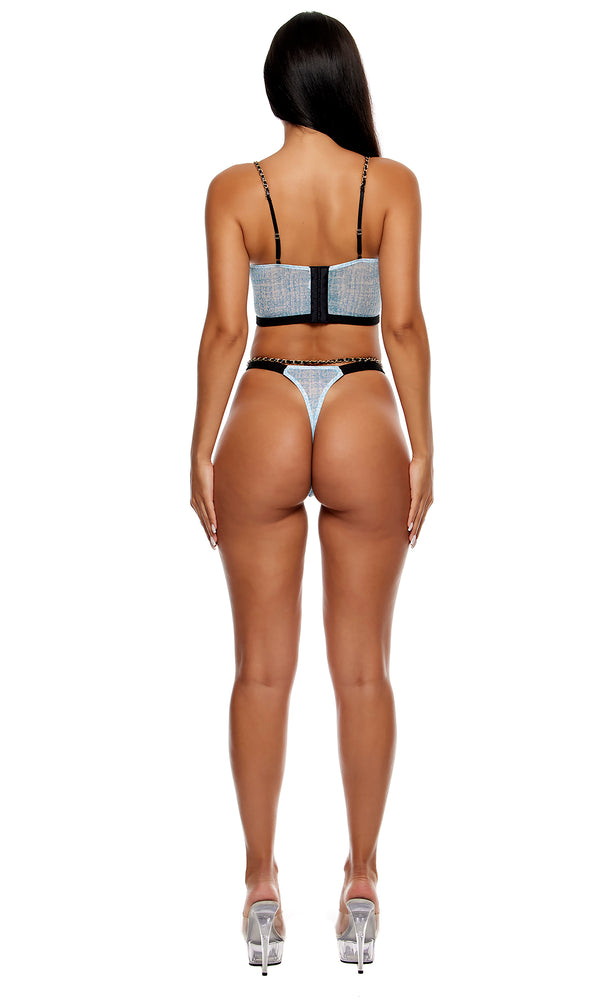 Forplay Keep It Classy Mesh Longline Bra Lingerie Set - Ice Blue Ice Blue