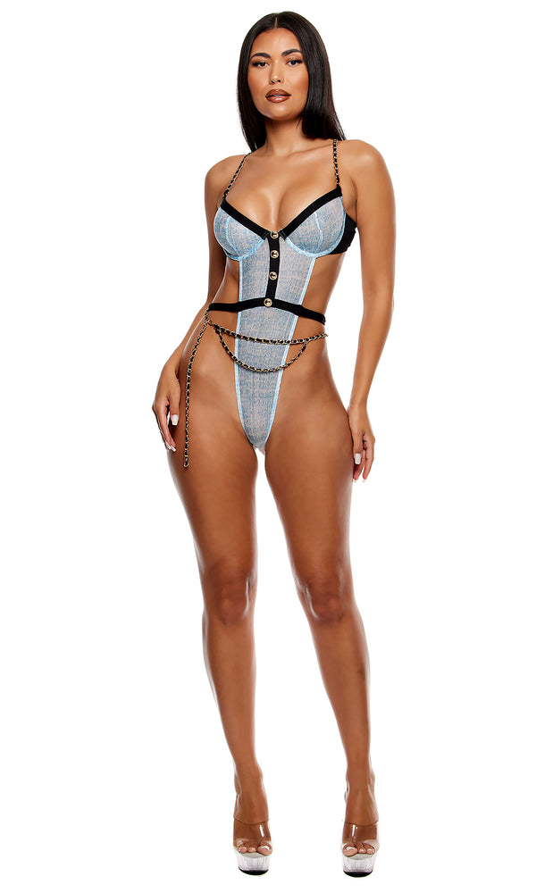 Forplay Keep It Classy Mesh Teddy Lingerie Set - Ice Blue Ice Blue