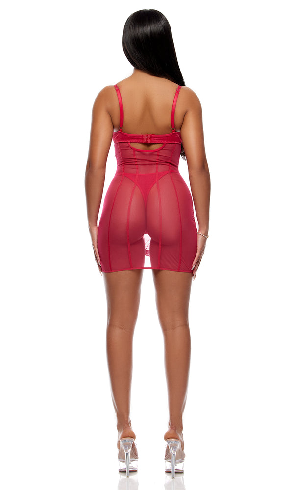 Forplay Layers To This Mesh And Knit Chemise Lingerie Set - Pink Pink