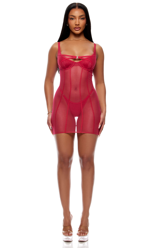 forplay Layers To This Mesh and Knit Chemise Lingerie Set - Pink Pink