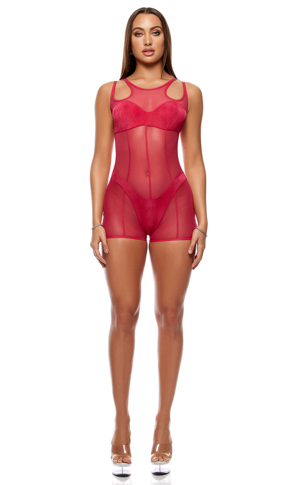 forplay Layers To This Mesh and Knit Romper - Pink Pink