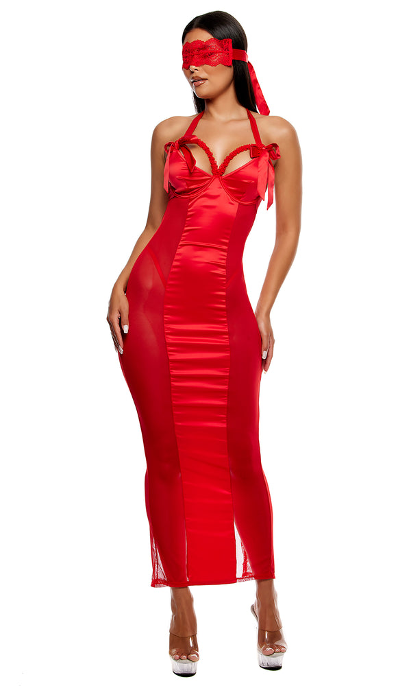 Forplay No Strings Attached Satin And Mesh Lace Trim Nightgown Lingerie Set - Red Red