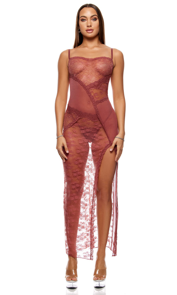 forplay Patch of Petals Lace Nightgown Lingerie Set - Spice Spice