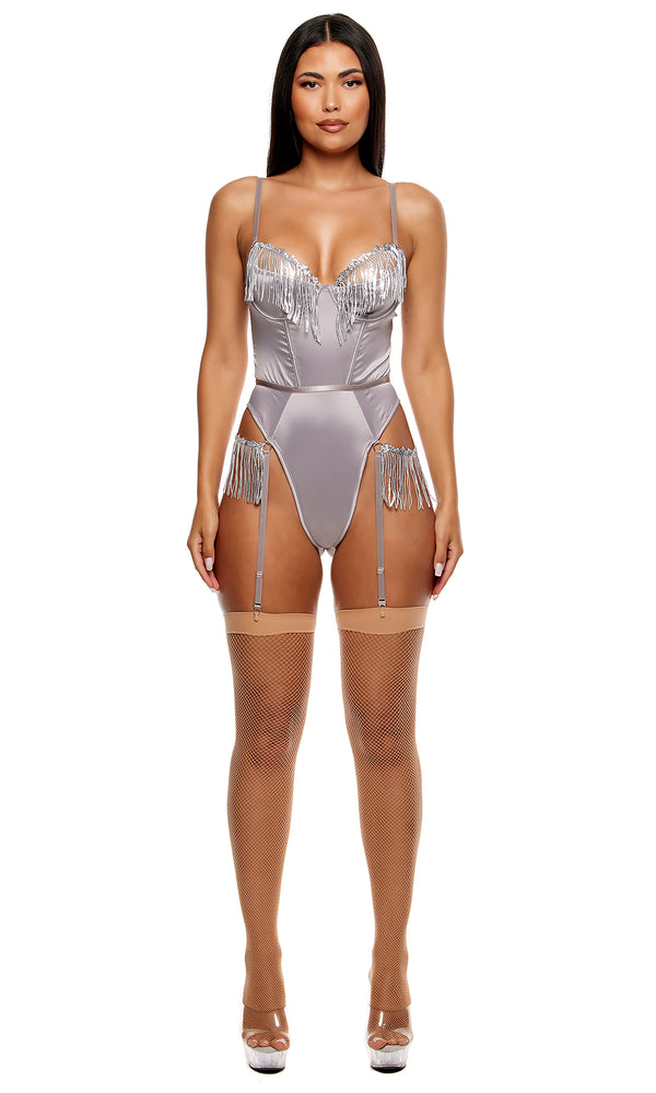 forplay Peep Show Sequin Fringe Teddy - Silver Silver