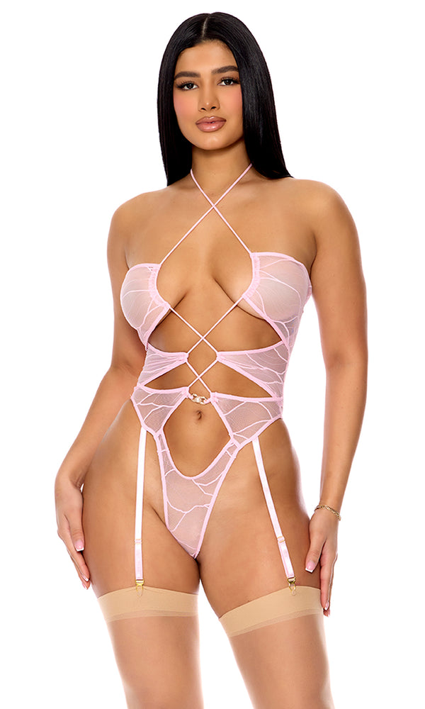 forplay Pull My Strings Mesh Halterneck Teddy Orchid