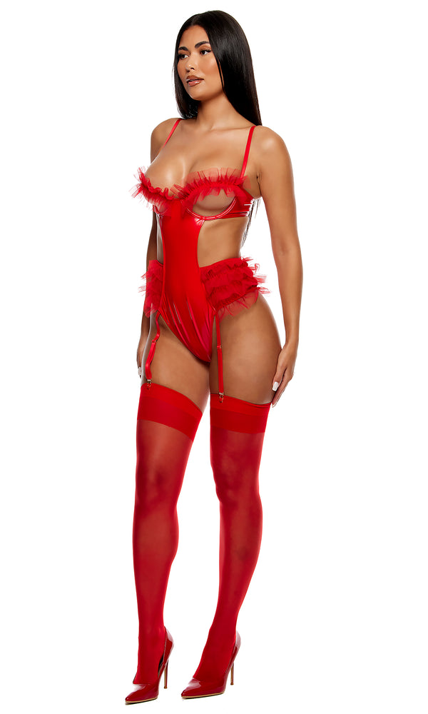 Forplay Show And Tulle Vinyl And Mesh Tulle Trim Teddy - Red Red