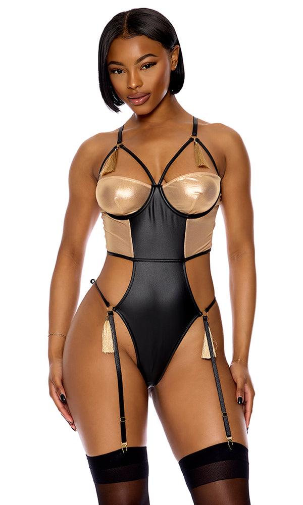 forplay Show Stopper Metallic Mesh Teddy Black Gold