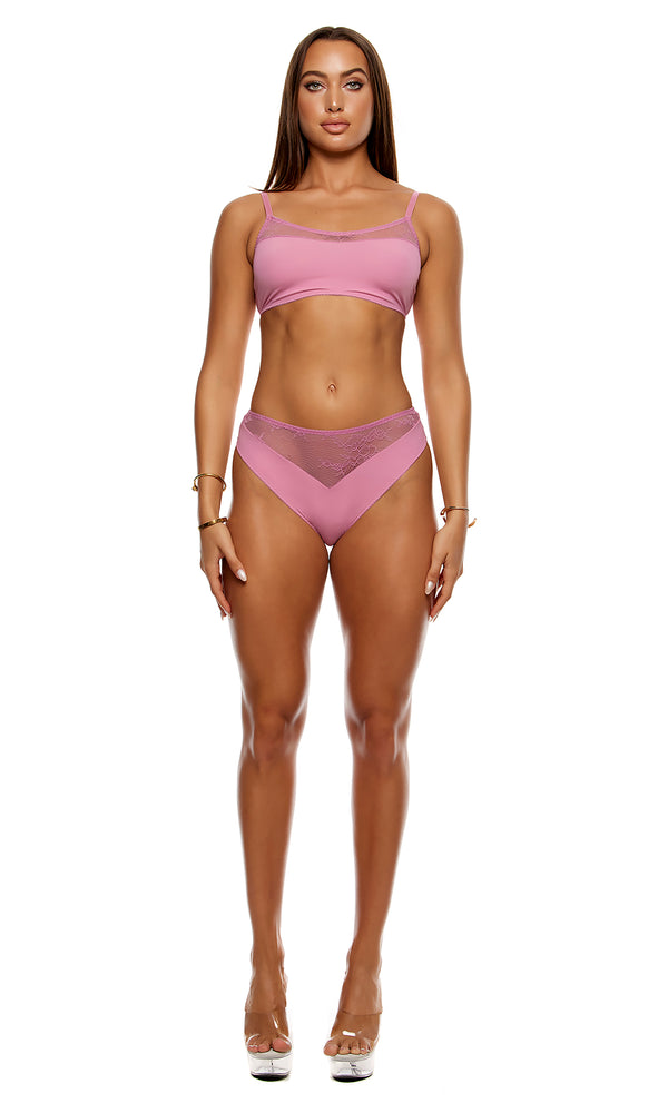 forplay Take It Easy Lounge Lace Bralette Lingerie Set - Mauve Mauve