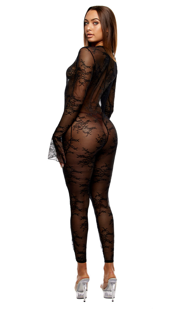 Forplay Take It Easy Lounge Lace Jumpsuit - Black Black