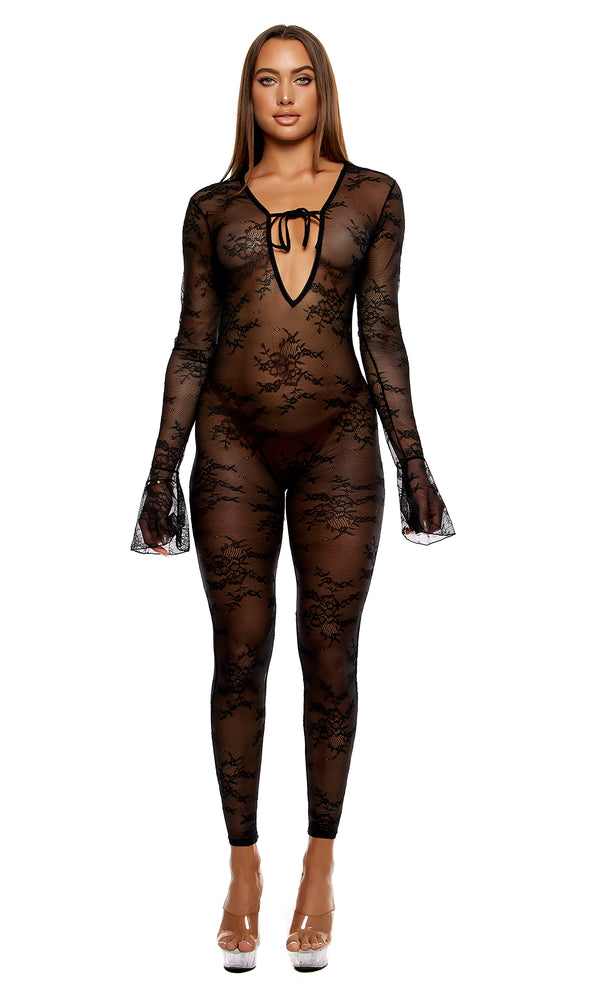 Forplay Take It Easy Lounge Lace Jumpsuit - Black Black