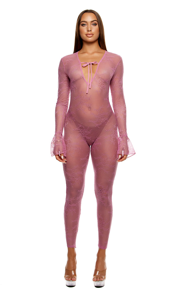 Forplay Take It Easy Lounge Lace Jumpsuit - Mauve Mauve