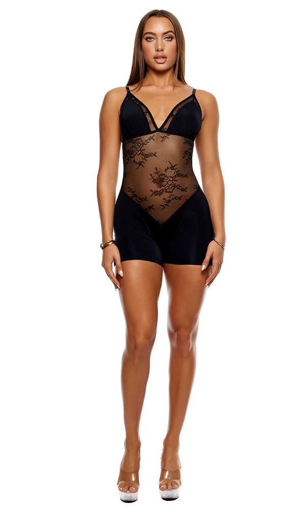 Forplay Take It Easy Lounge Lace Romper - Black Black