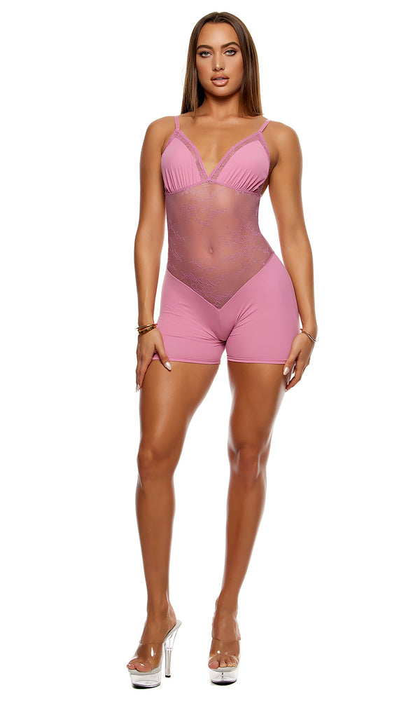 Forplay Take It Easy Lounge Lace Romper - Mauve Mauve