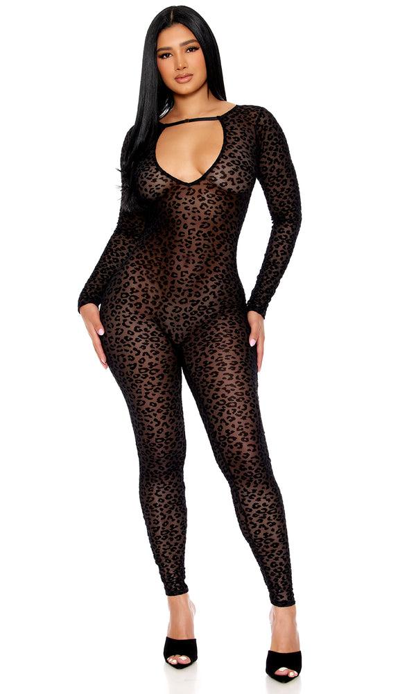Forplay That's The Spot Keyhole Cutout Leopard Jumpsuit Black