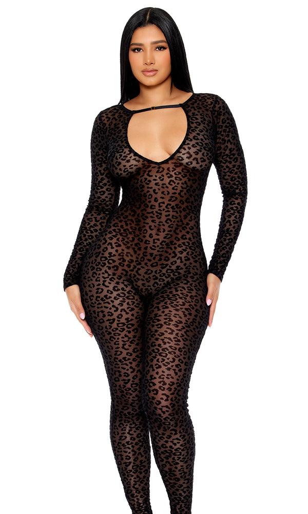 forplay That's The Spot Keyhole Cutout Leopard Jumpsuit Black
