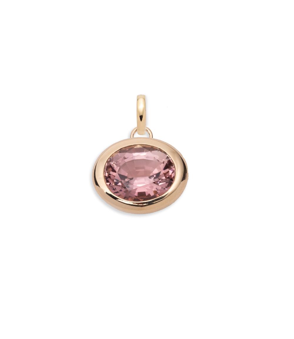 foundrae 11.23ct Oval Cut One-of-a-Kind Bi-Color Tourmaline Gemstone Cache Link Pendant in Yellow Gold with an Annex Link