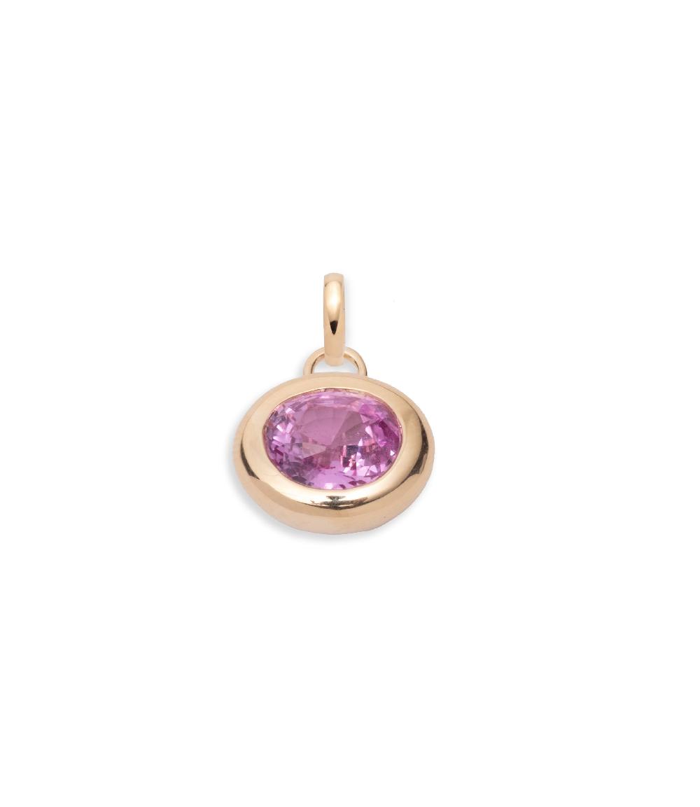foundrae 3.04ct Oval Cut One-of-a-Kind Pink Sapphire Gemstone Cache Link Pendant in Yellow Gold with an Annex Link
