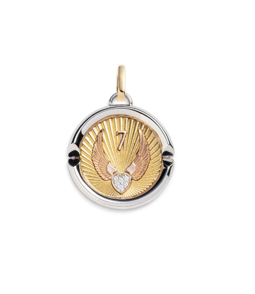 foundrae Beloved with Wings We Fly Large Specialty Medallion in Tri-Color Gold with Diamonds and an Annex Link