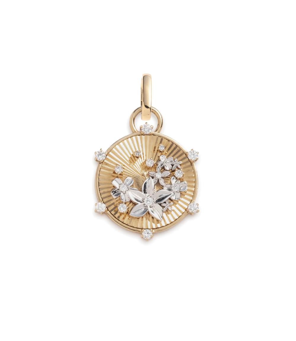 foundrae Blossoms Baby Medallion in Mixed Gold with Diamonds and an Annex Link