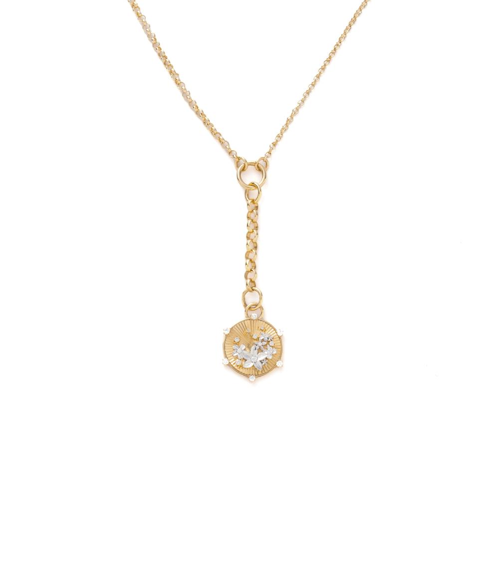 foundrae Blossoms Small Mixed Belcher Necklace in Mixed Gold with Diamonds