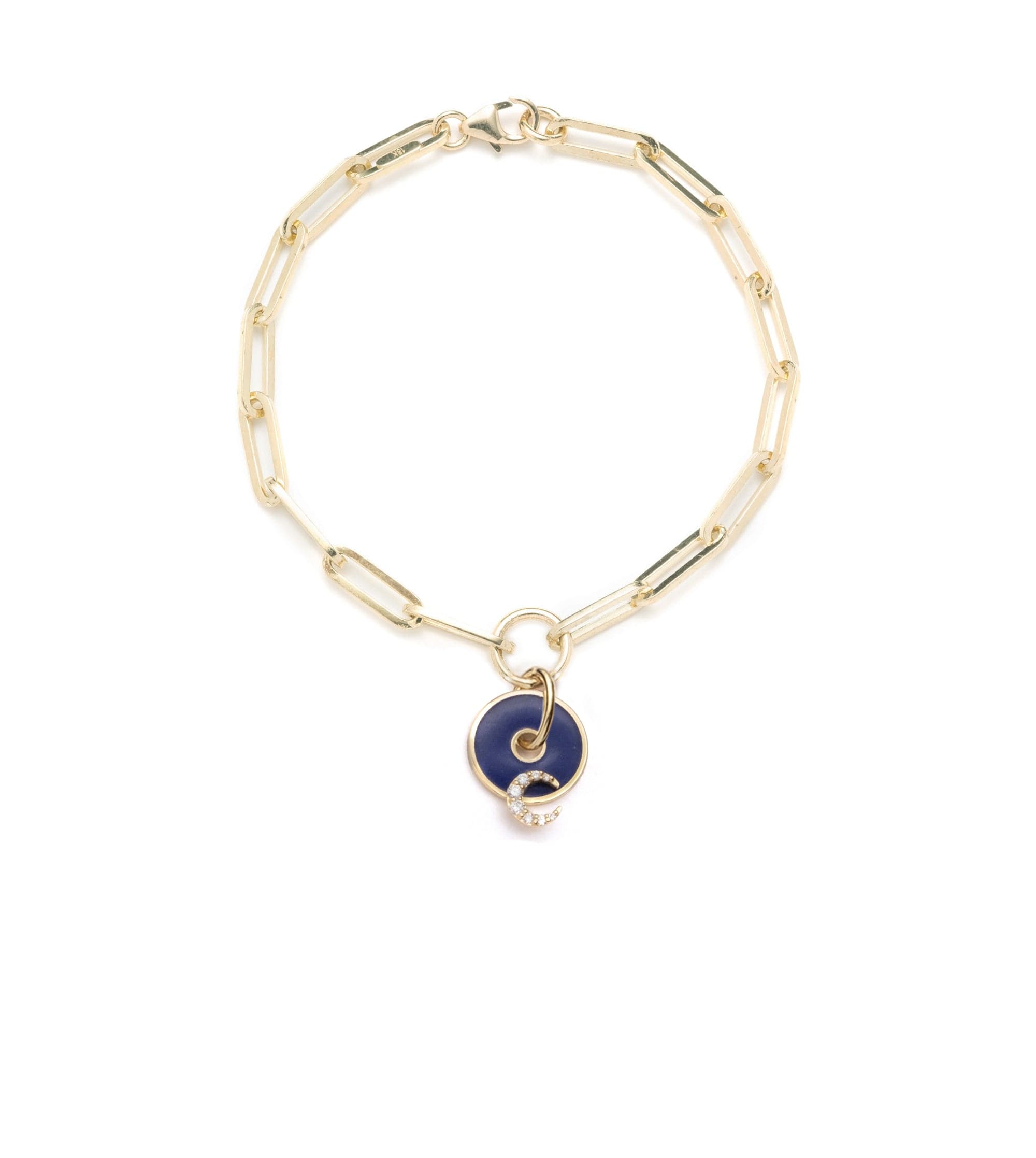 foundrae Blue Crescent- Karma Disk Classic FOB Clip Chain Bracelet