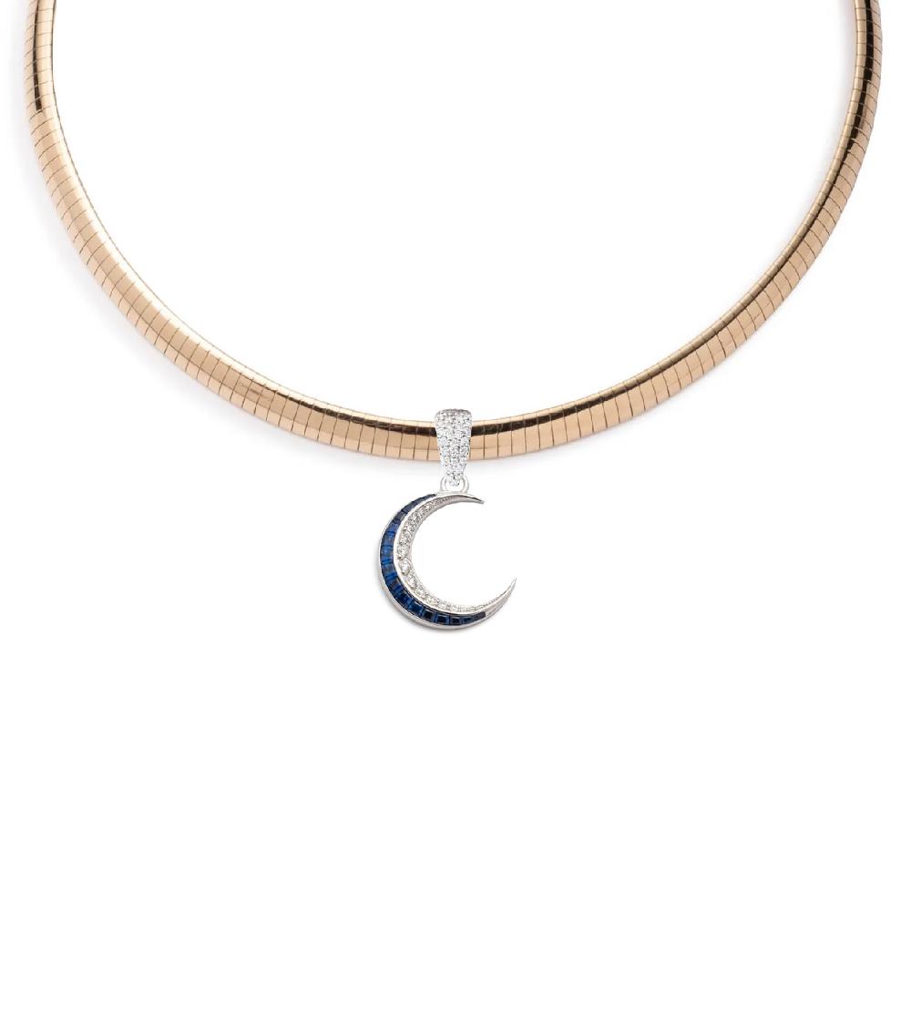 foundrae Blue Sapphire & Diamond Crescent - Karma Medium Sleek Collar Necklace