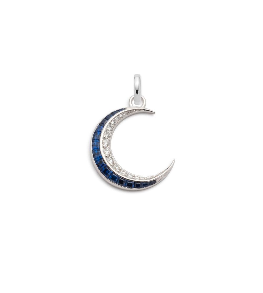 foundrae Crescent - Karma Blue Sapphire & Diamond Gemstone Medallion with Annex Link