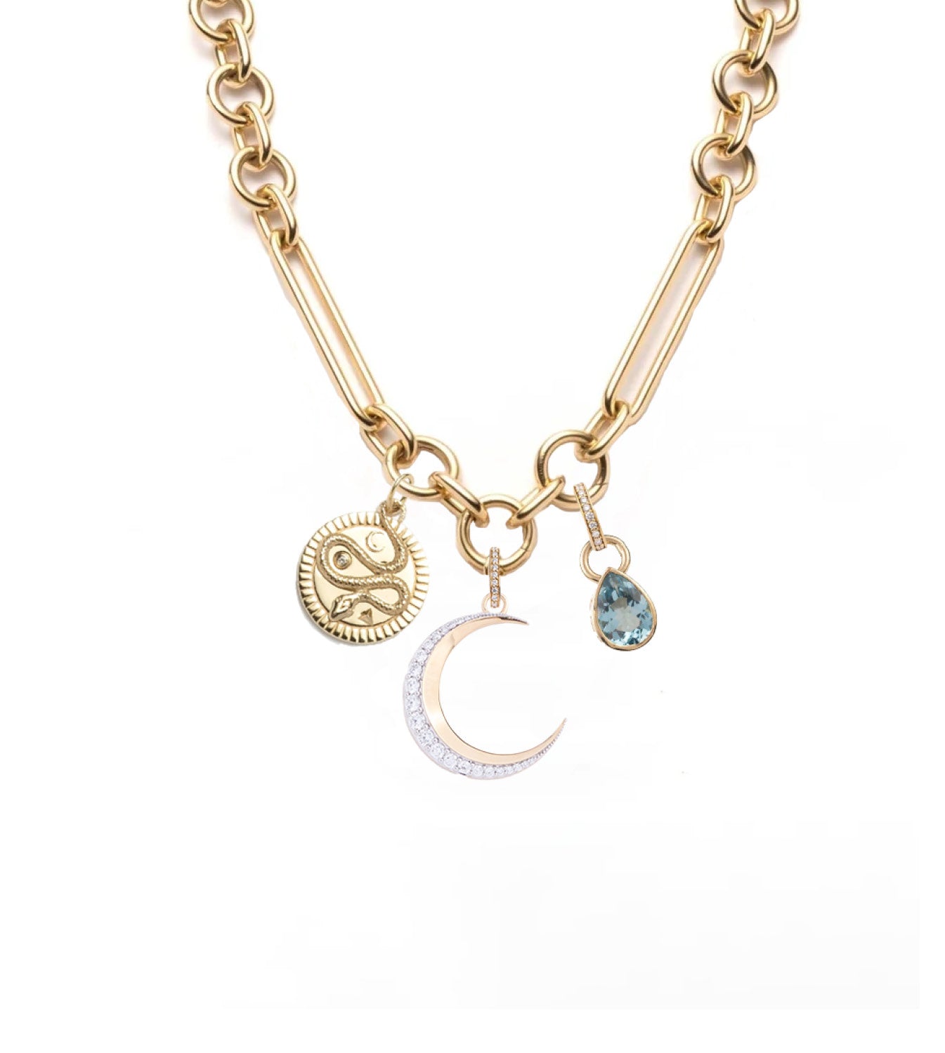 foundrae Crescent Wholeness & Forever & Always a Pair Story Oversized Mixed Link Chain Necklace