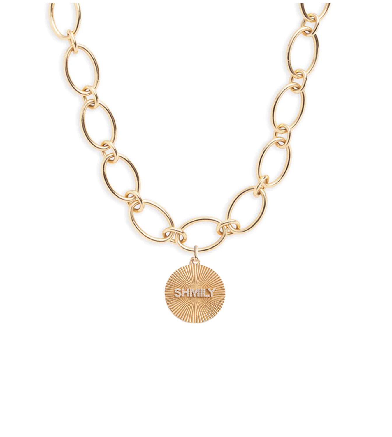 foundrae Custom Centered Clean Edge Love Token Oval Link Chain Necklace