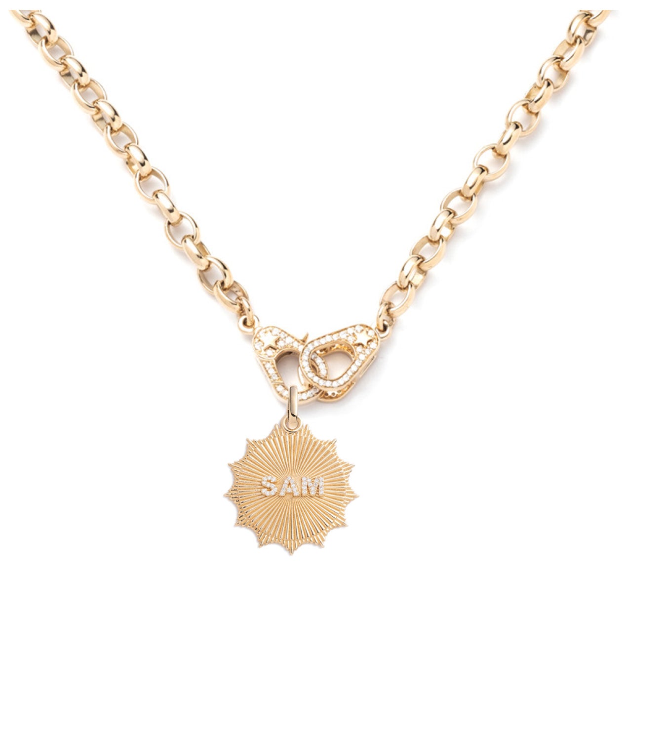 foundrae Custom Centered Radiating Love Token Heavy Belcher Pave Sister Hook Necklace