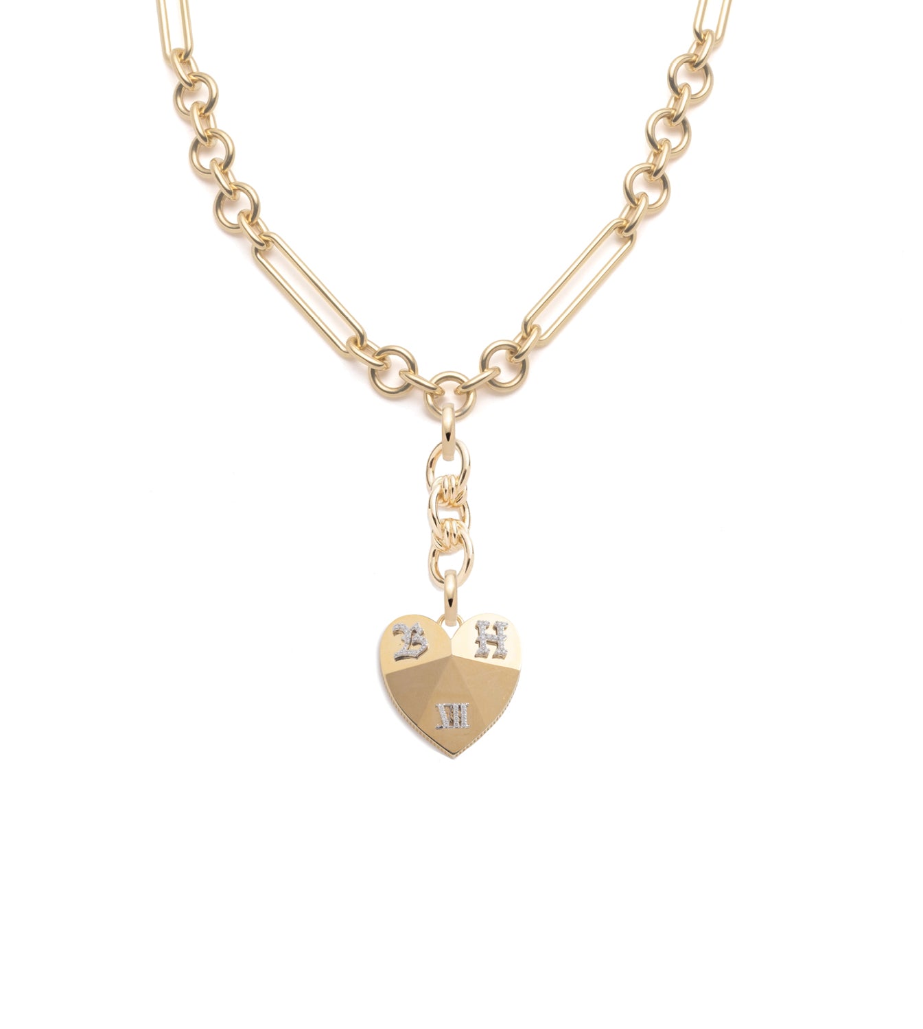 foundrae Custom Faceted Heart - Love Oversized Mixed Clip Necklace with Knot Extension