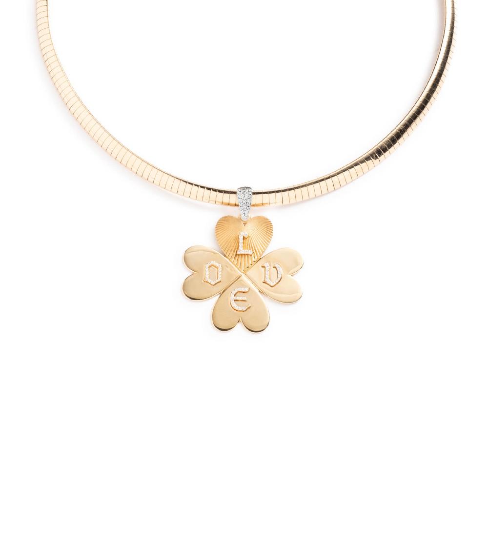 foundrae Custom Four Heart Clover - Love Medium Sleek Collar Necklace