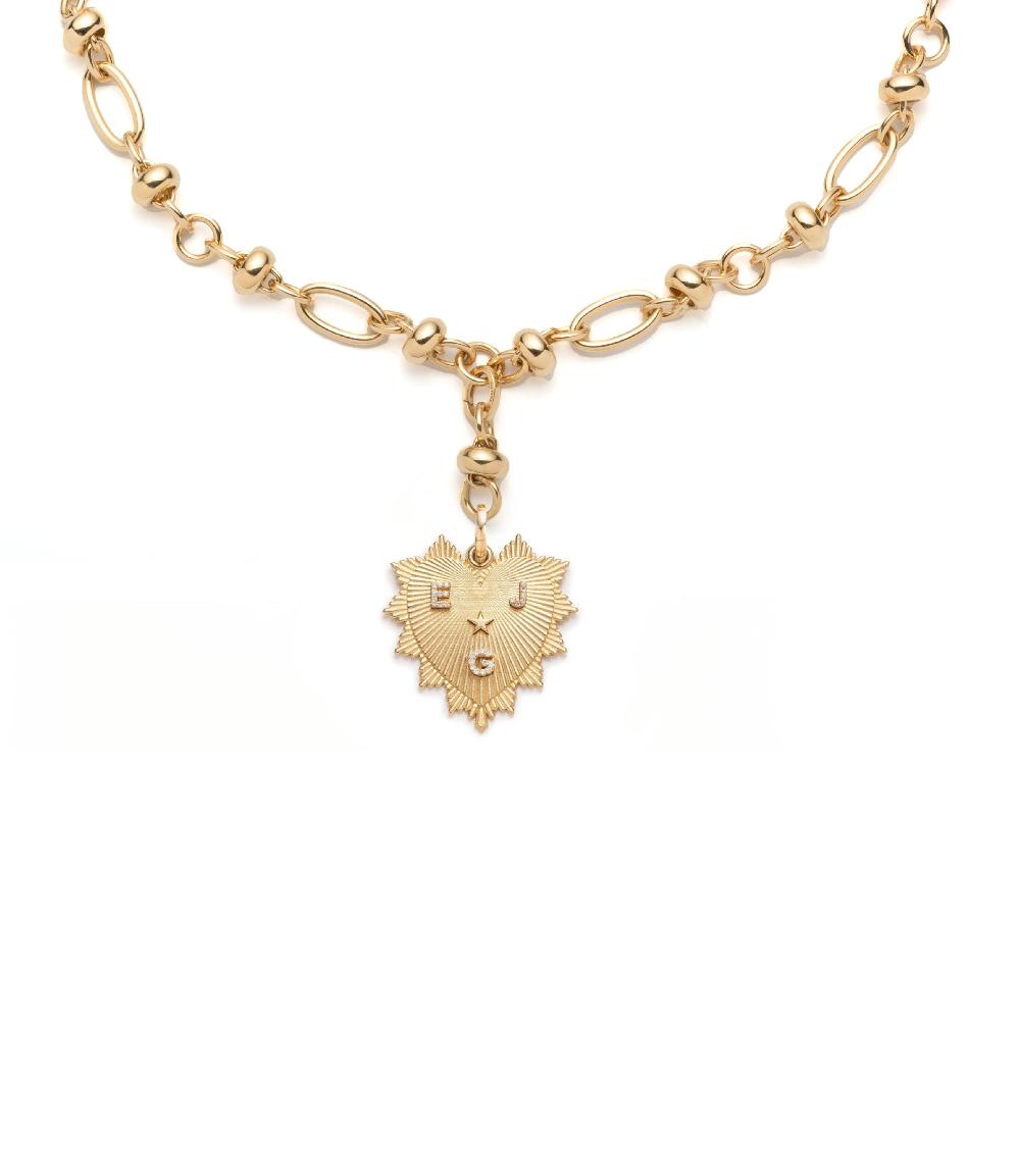 foundrae Custom Heart Love Token Orbit Extension Necklace in Yellow Gold with Diamonds
