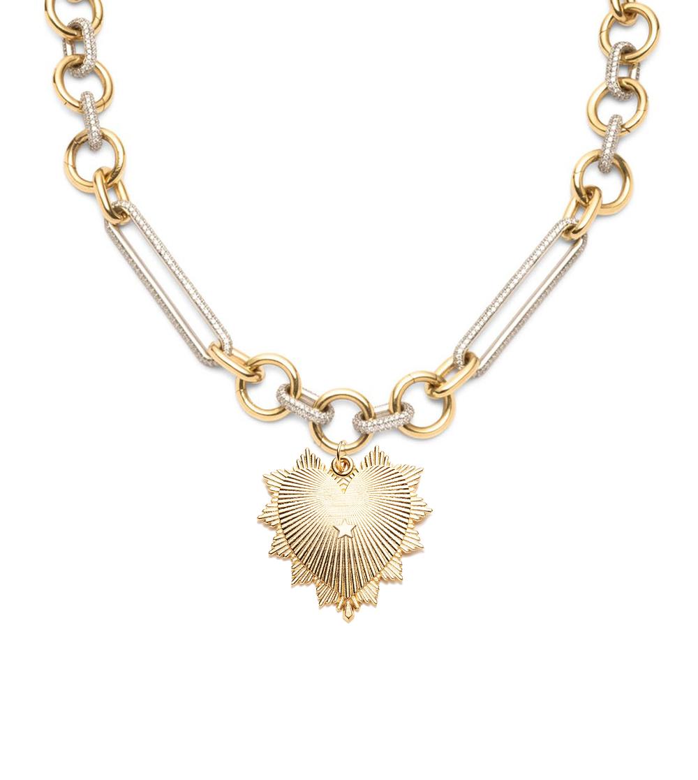 foundrae Custom Heart Love Token Oversized Pave Mixed Clip Necklace