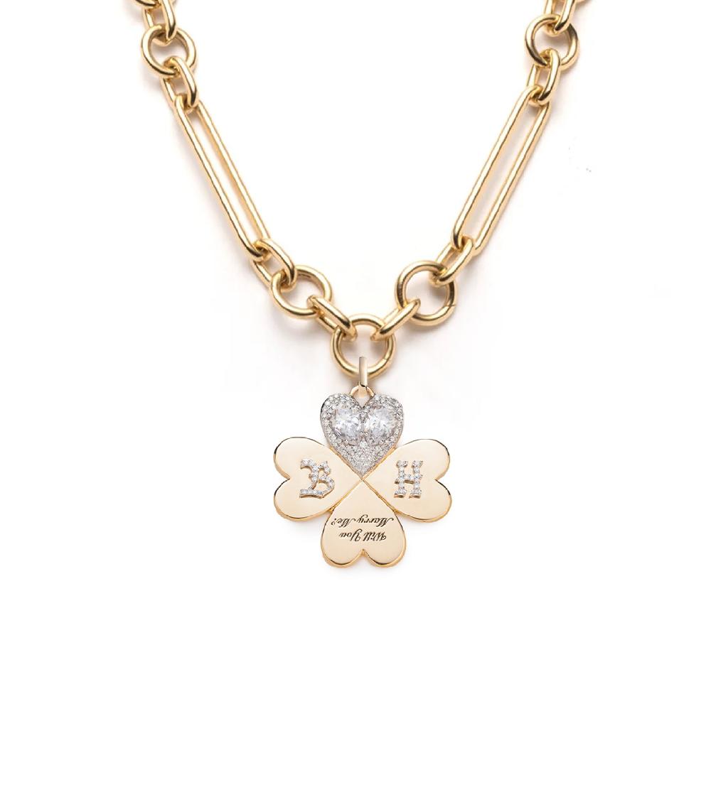 foundrae Custom Will You Marry Me Oversized Mixed Clip Neckace in Yellow Gold with Pear Diamond