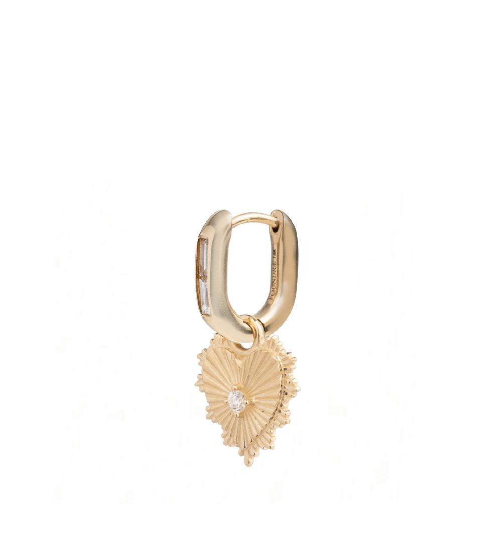 foundrae Diamond Center Heart - Love Small Baguette Fob Earring