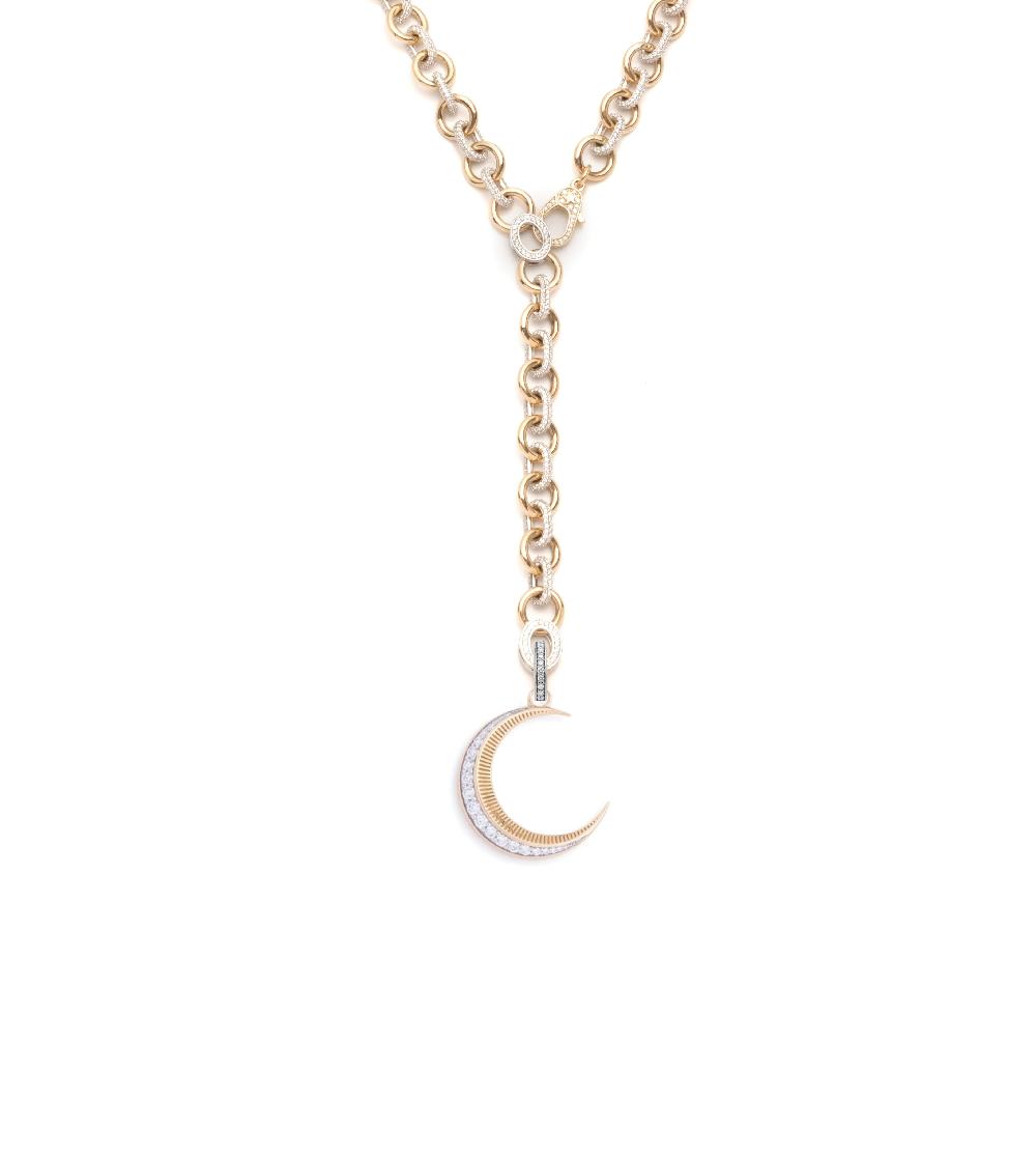 foundrae Diamond Crescent - Karma Pave Diamond Adjustable Sister Hook Necklace