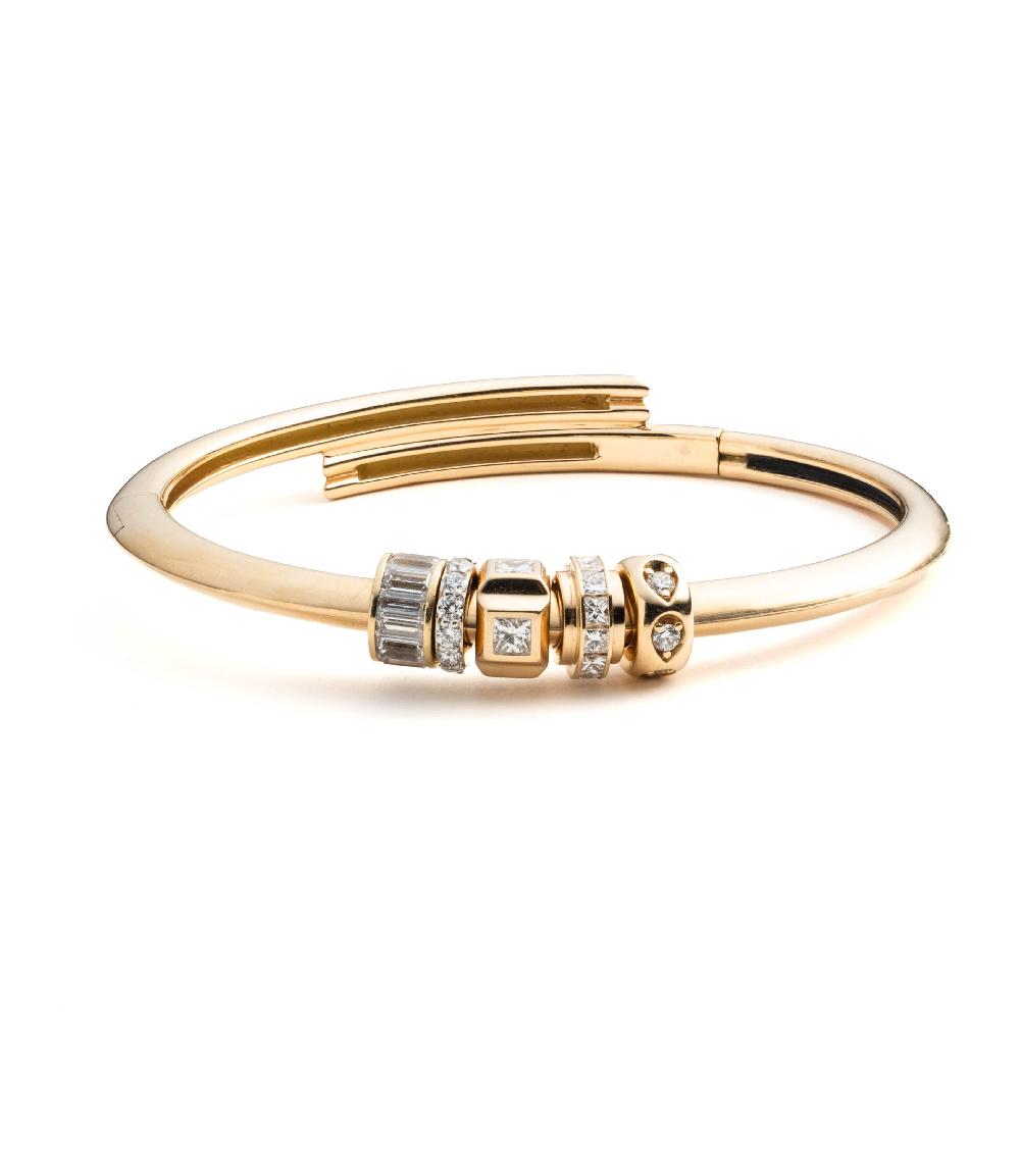 foundrae Diamond Heart Beat Strong Heart Bangle Story in Yellow Gold