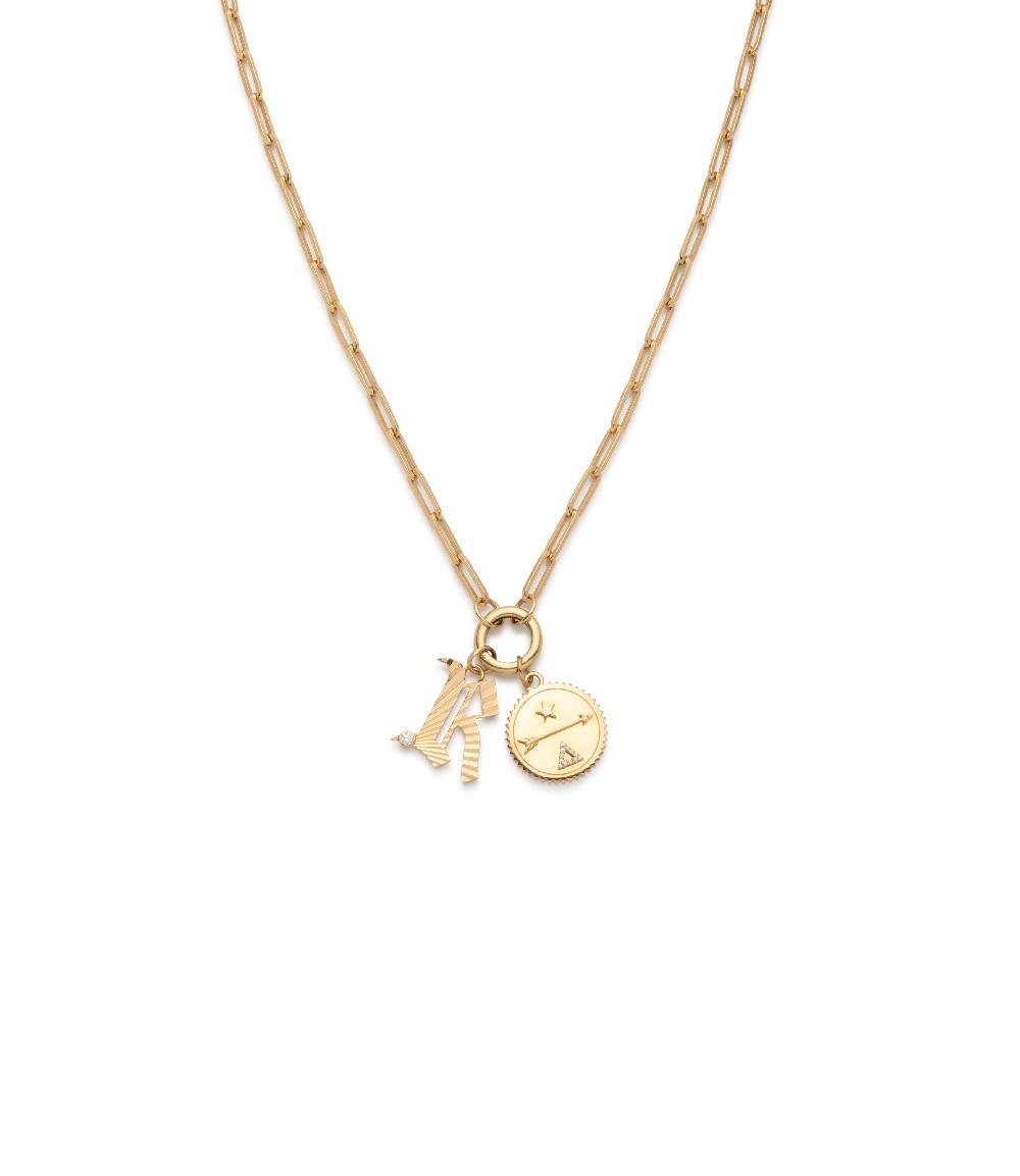 foundrae Dream and Initial Classic Fob Clip Story in Yellow Gold with Diamonds