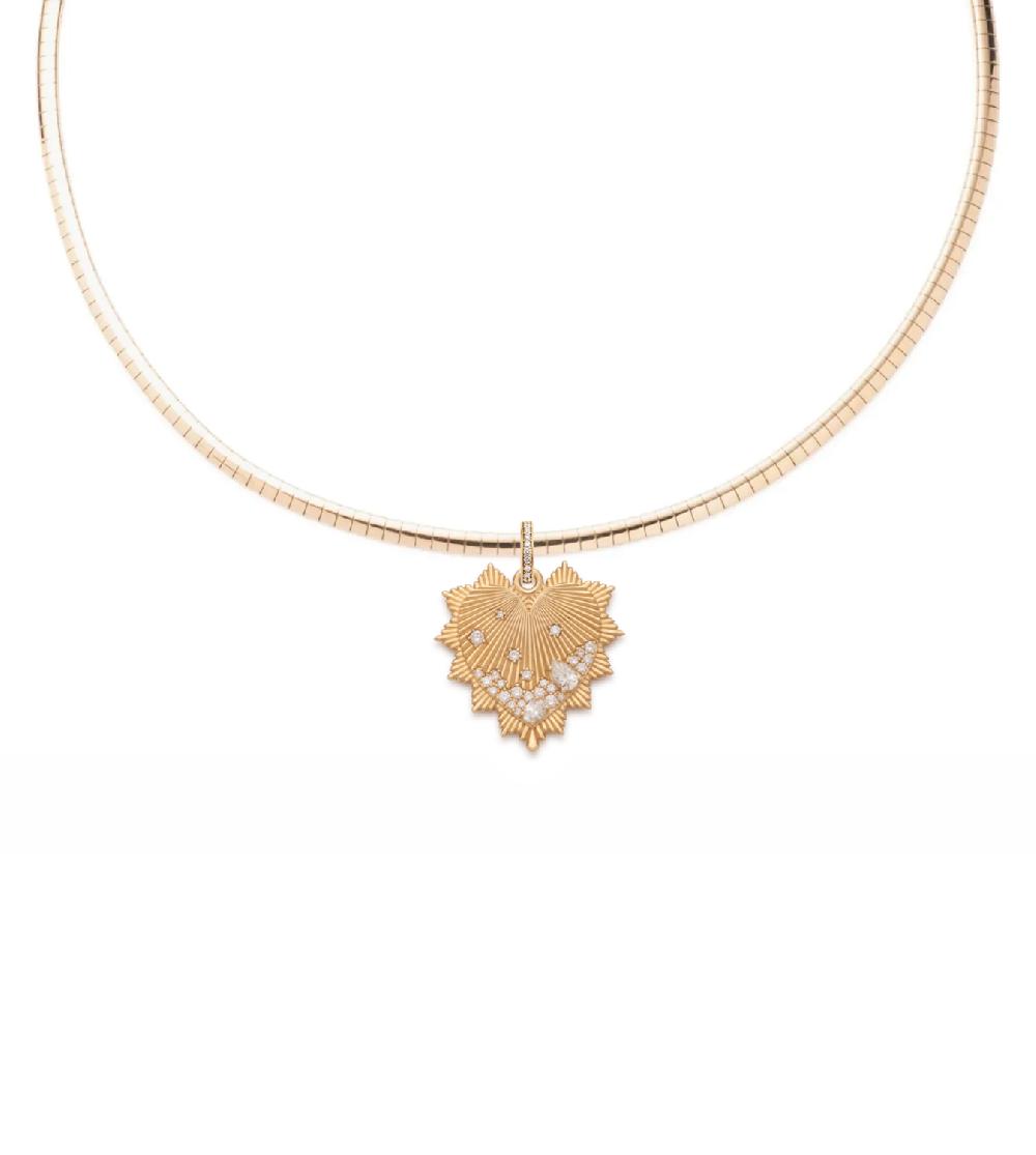 foundrae Encrusted Heart Small Sleek Collar Necklace in Yellow Gold with Diamonds