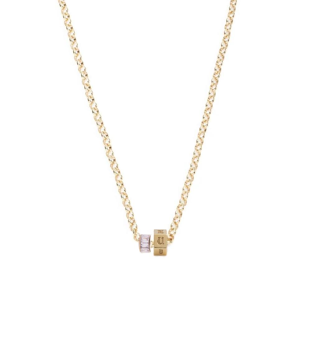 foundrae Engravable Faceted & Baguette Diamond Heart Beat Medium Belcher Necklace