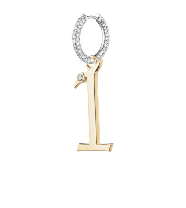 foundrae Engravable Number 1 Oversized Small Pave Chubby Ear Hoop