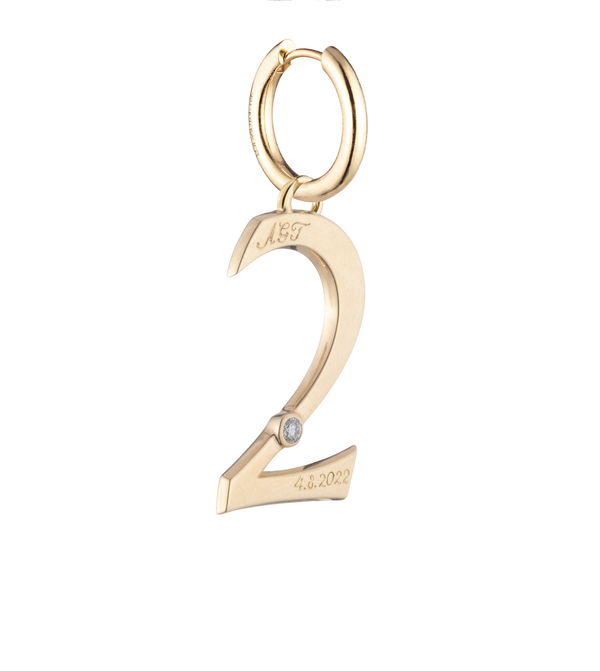 foundrae Engravable Number 2 Oversized Small Chubby Ear Hoop