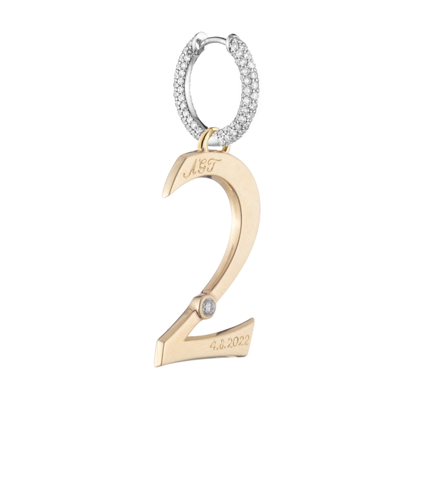 foundrae Engravable Number 2 Oversized Small Pave Chubby Ear Hoop
