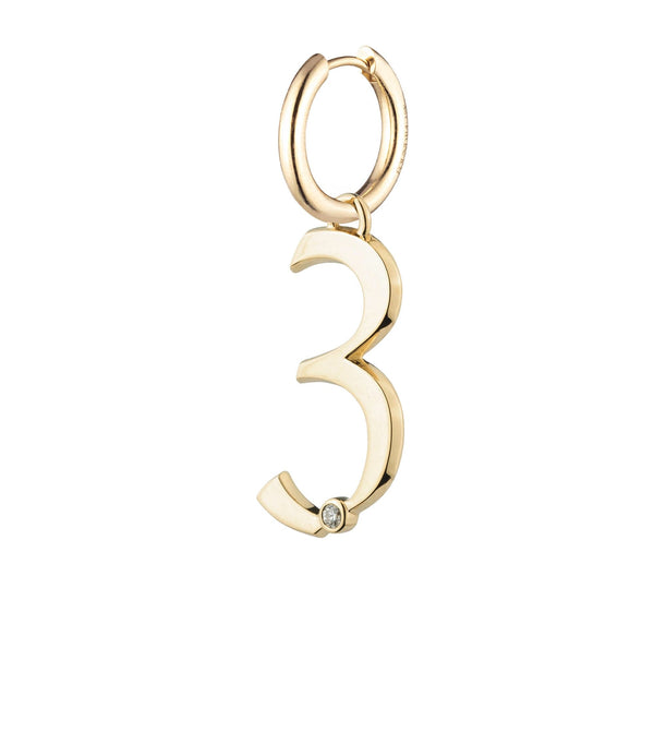 foundrae Engravable Number 3 Oversized Small Chubby Ear Hoop