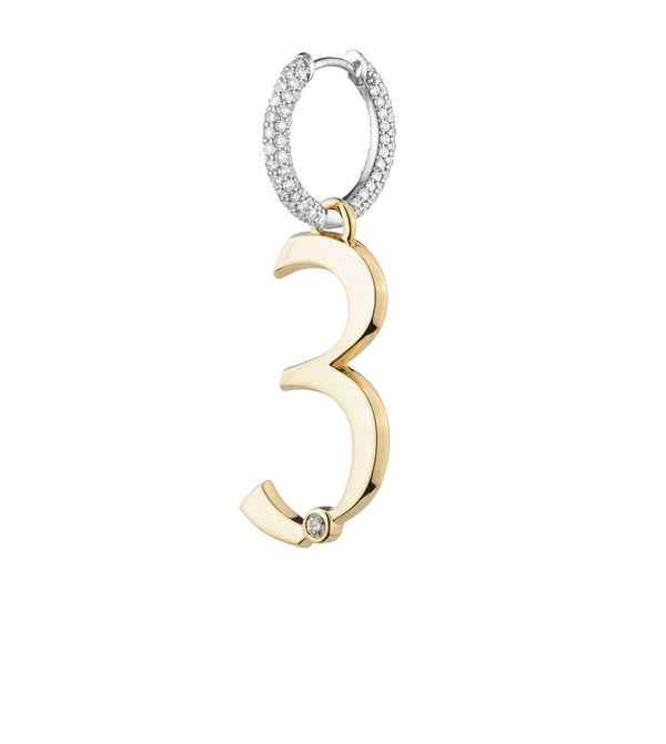 foundrae Engravable Number 3 Oversized Small Pave Chubby Ear Hoop
