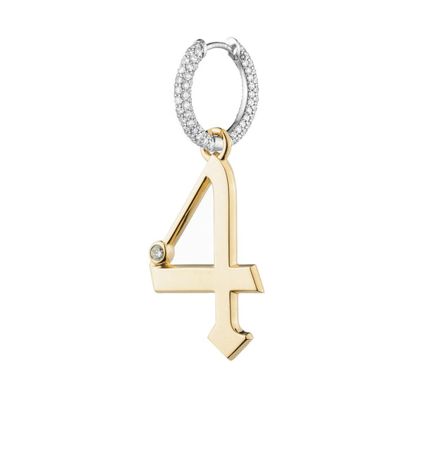 foundrae Engravable Number 4 Oversized Small Pave Chubby Ear Hoop